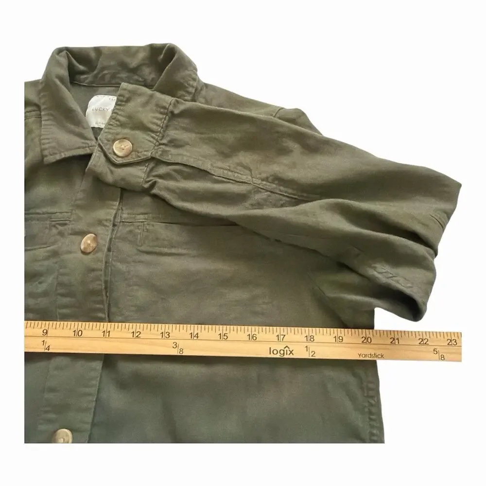 Lucky Brand Jacket Shacket Women’s Medium Olive Green Linen Blend Button Front - Picture 6 of 8